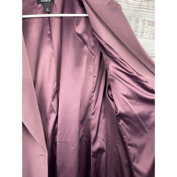 Torrid Muave Purple Longline Drape Front Blazer Plus Size 2X One Button Business - Picture 8 of 14